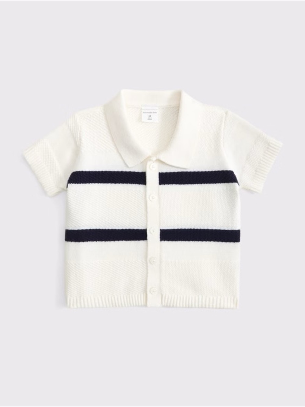 abercrombie kids White Short-Sleeve Polo Cardigan with Navy Stripes